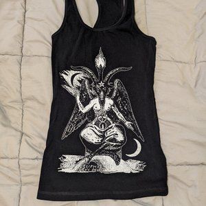 Hail Satan Lucifer Baphomet Devil 666 Goth Black Ribbed Tank Top Shirt Large